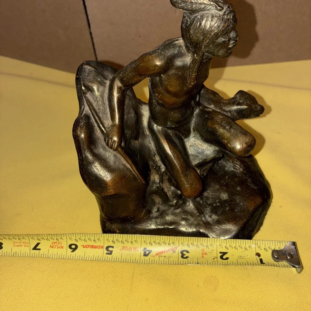 Vintage Bronze Native American Indian Hunting with Dog Book Bookend